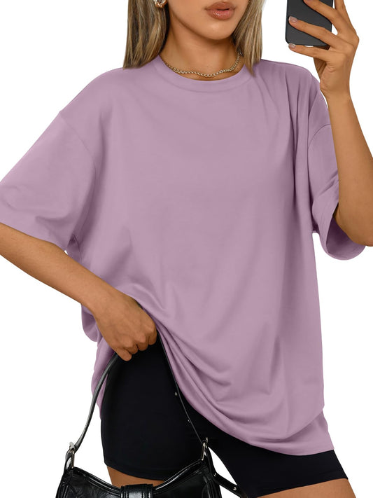 Trendy Queen Womens Oversized T-Shirts Short Sleeves Tops DarkPink S