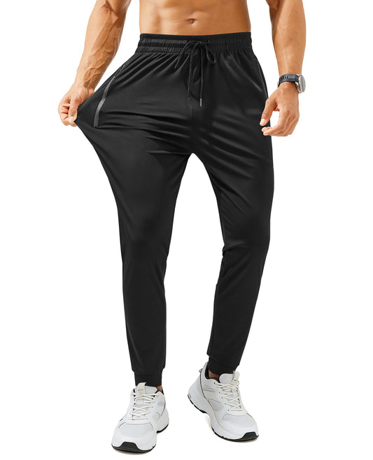FOGFIRE Mens Sweatpants with Zipper Pockets Lightweight Athletic Joggers for Workout Running Gym Track Casual Wear Black Medium
