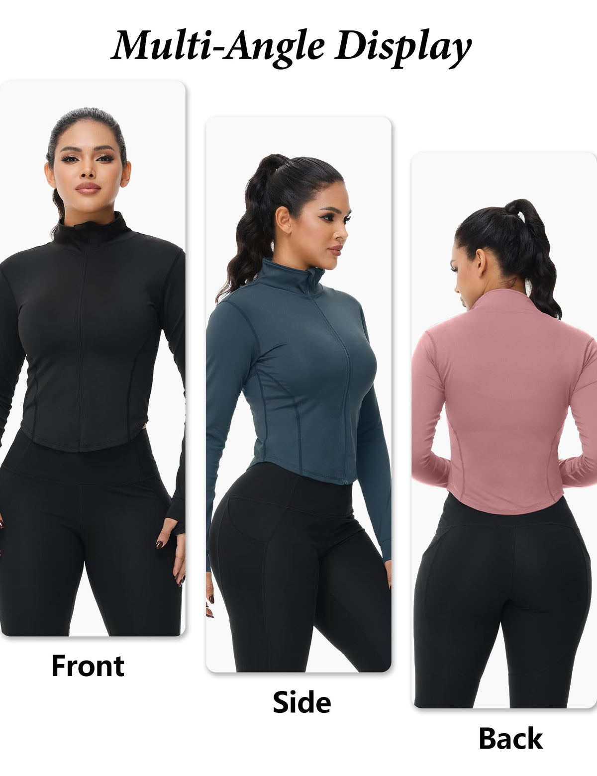 Dalavch 3 Pack Womens Cropped Full Zip up Workout Jacket with Thumb Holes