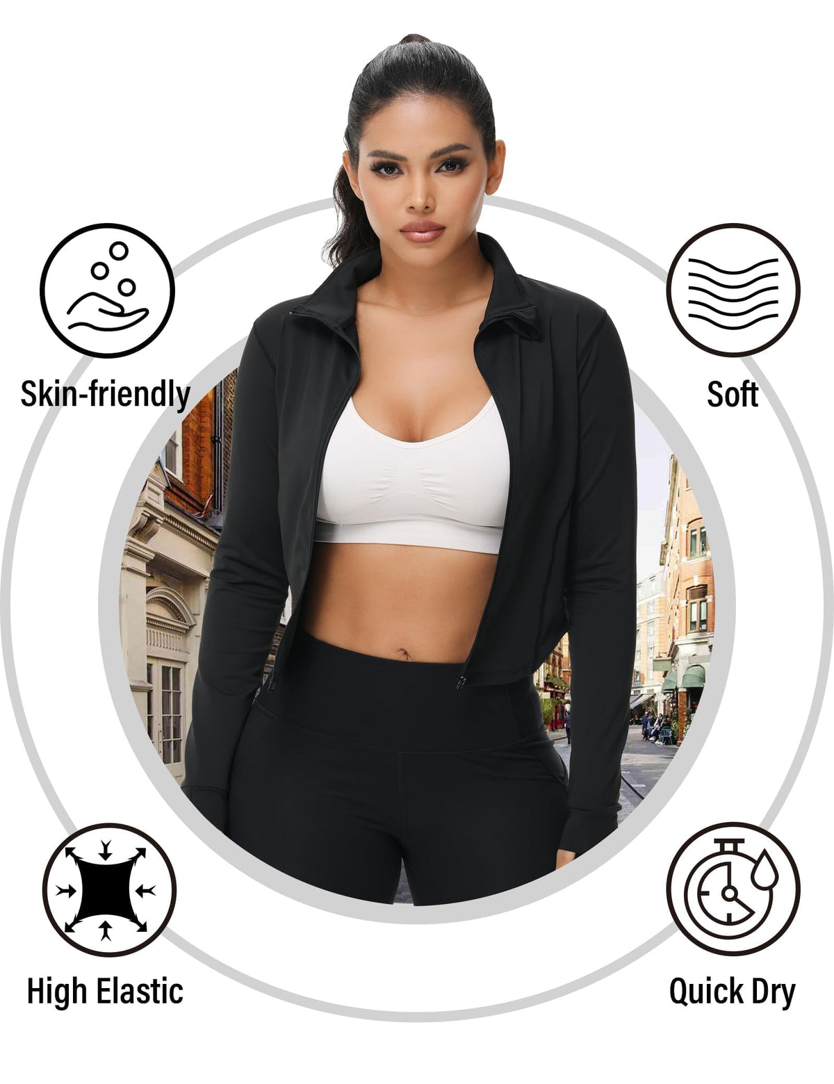 Dalavch 3 Pack Womens Cropped Full Zip up Workout Jacket with Thumb Holes