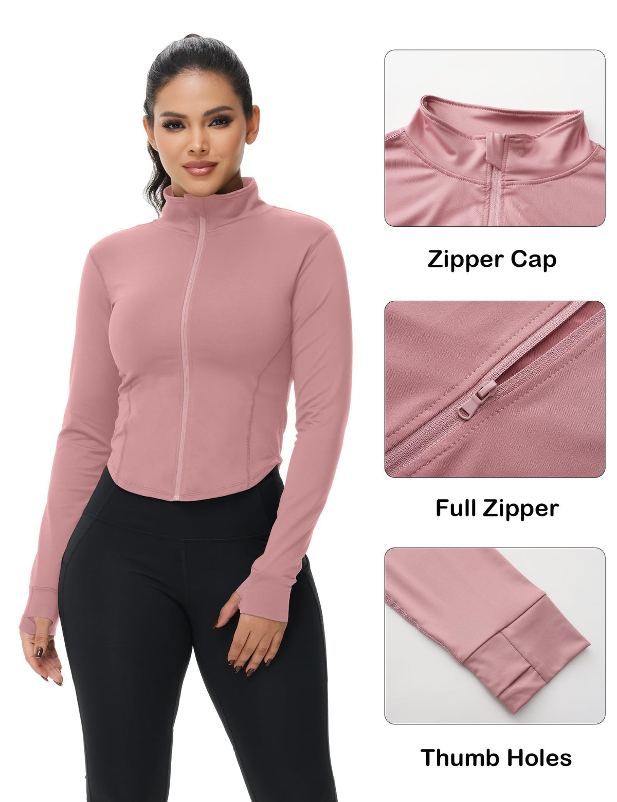 Dalavch 3 Pack Womens Cropped Full Zip up Workout Jacket with Thumb Holes
