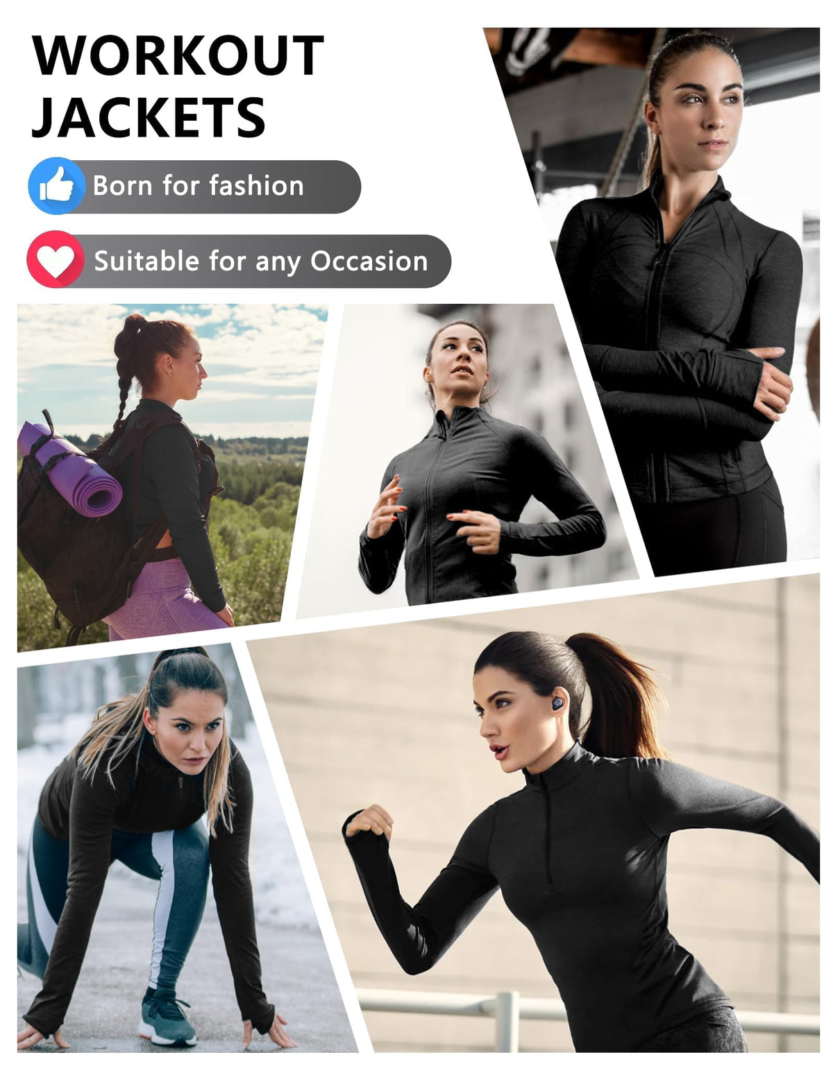 Dalavch 3 Pack Womens Cropped Full Zip up Workout Jacket with Thumb Holes